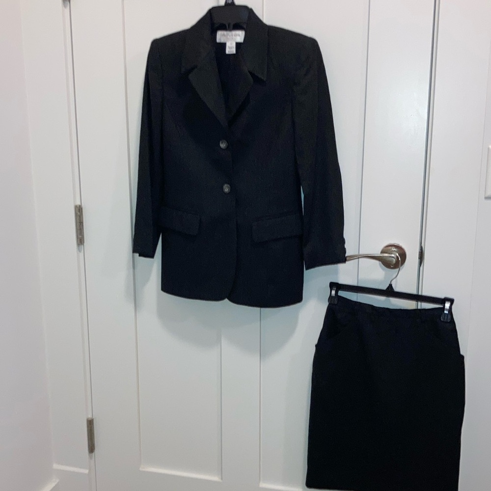 Petite black wool skirt and jacket suit. Jones New York.